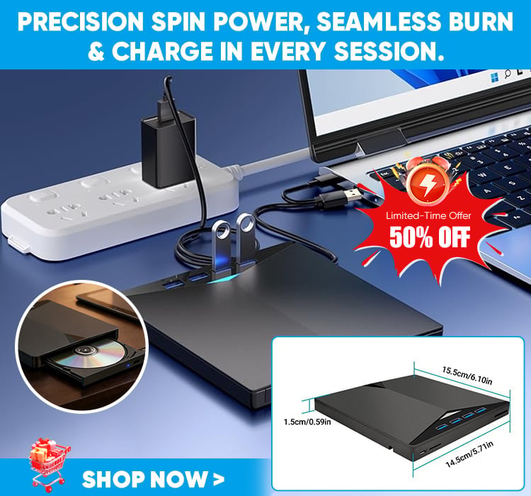 USB 3.0 Type-C External CD/DVD Drive Burner with SD/TF Card Reader & USB Hub